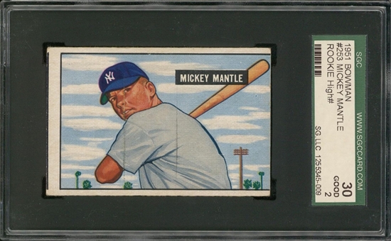 1951 Bowman #253 Mickey Mantle Rookie Card – SGC 30 GD 2